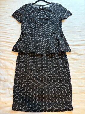 ELLE Black Peplum Top & Bottoms SET with White Circle Motif